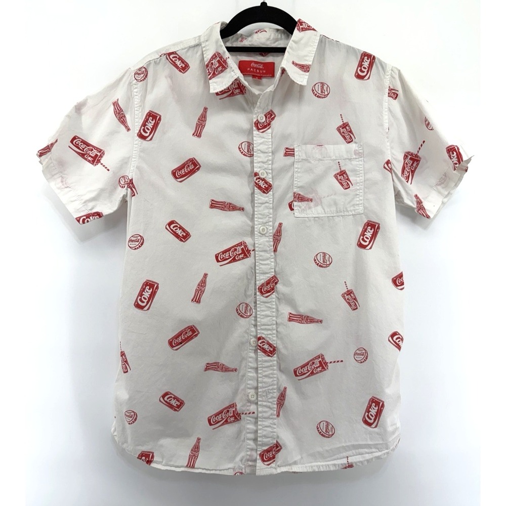 PacSun Coca-Cola Shirt White Red Coke Logo Nostalgia Urban Y2K Button Up Men M